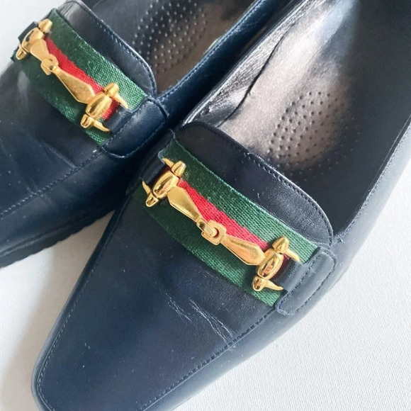 Vintage  Town Shoes Horsebit Detail Black Low Wedge Loafers 38.5 - Picture 8 of 11